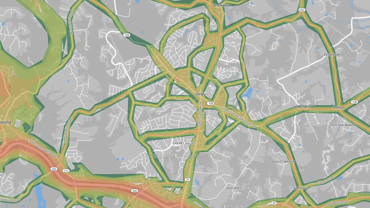 Olney, MD Map of Noise Levels in Olney