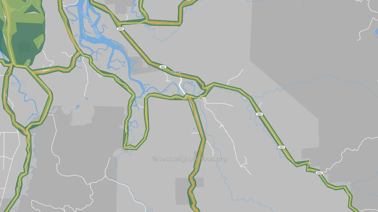 Olney, OR Map of Noise Levels in Olney