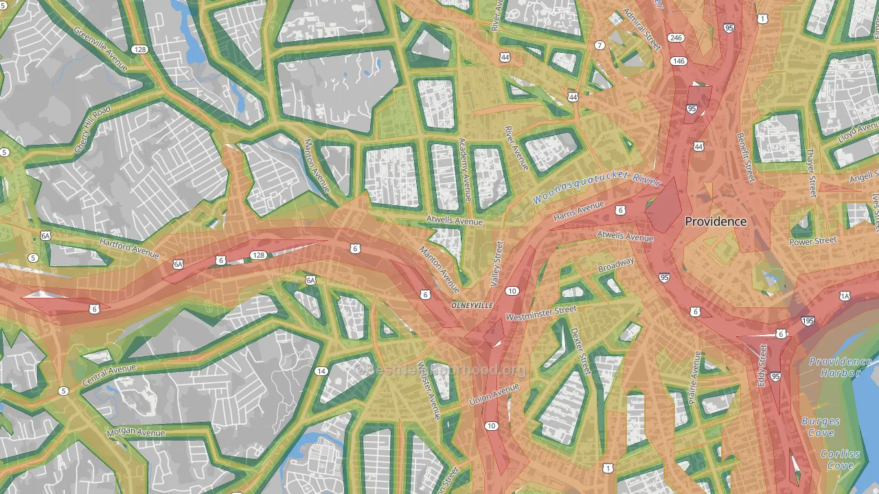 Olneyville, Providence, RI Map of Noise Levels in Olneyville