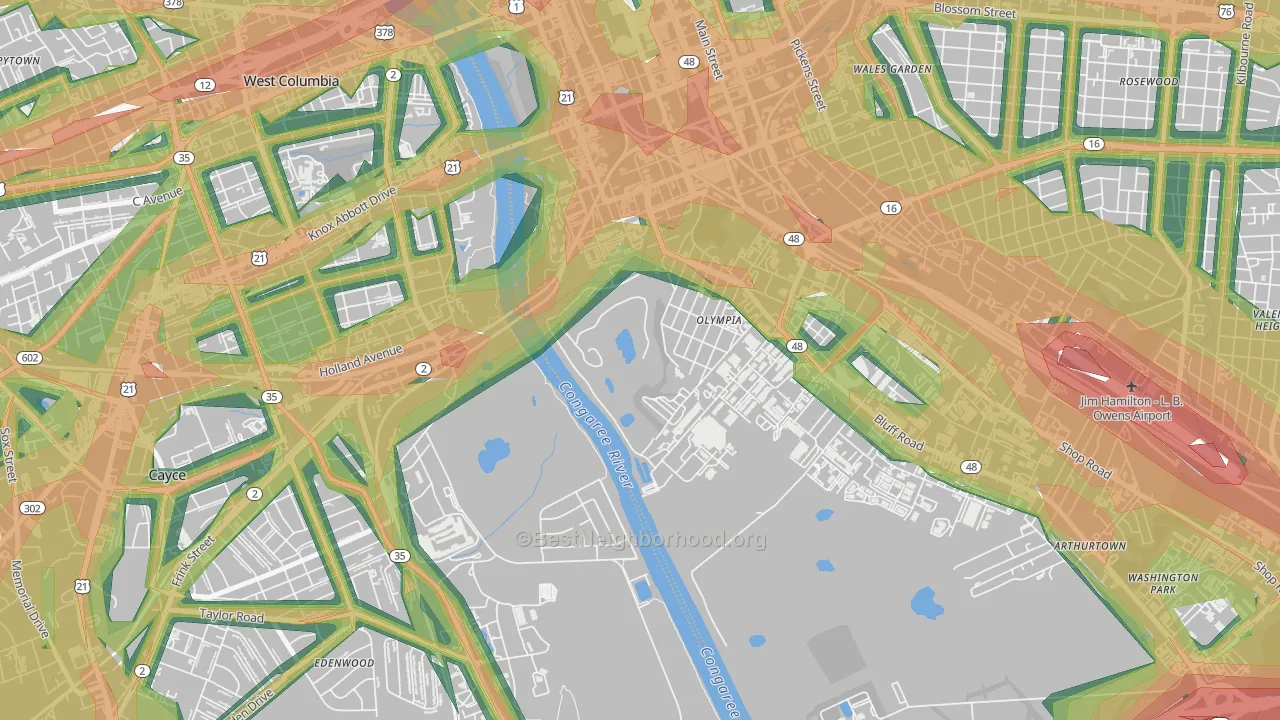 Olympia, SC Map of Noise Levels in Olympia