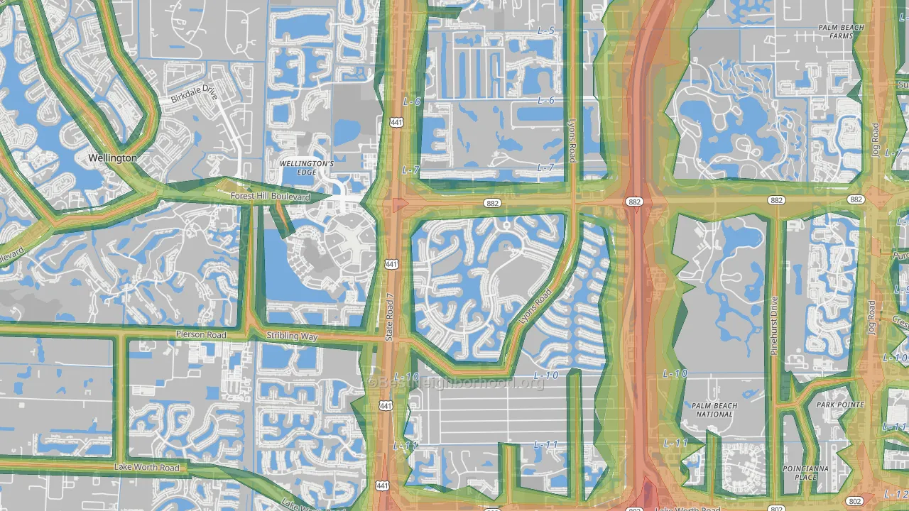 Olympia, Wellington, FL Map of Noise Levels in Olympia