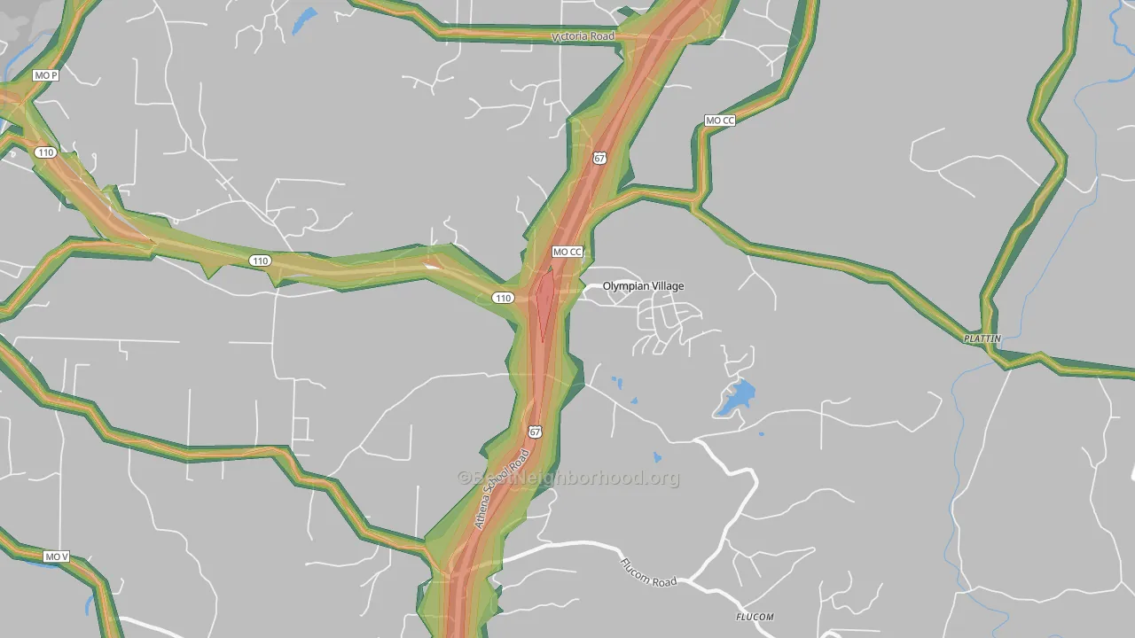 Olympian Village, MO Map of Noise Levels in Olympian Village