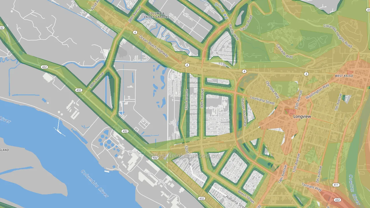 Olympic West, Longview, WA Map of Noise Levels in Olympic West
