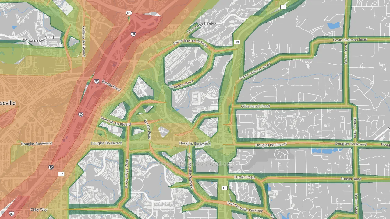 Olympus Pointe, Roseville, CA Map of Noise Levels in Olympus Pointe