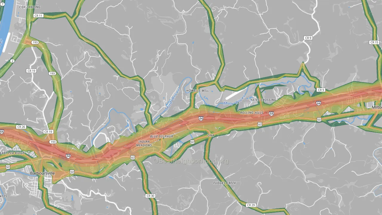 Ona, WV Map of Noise Levels in Ona