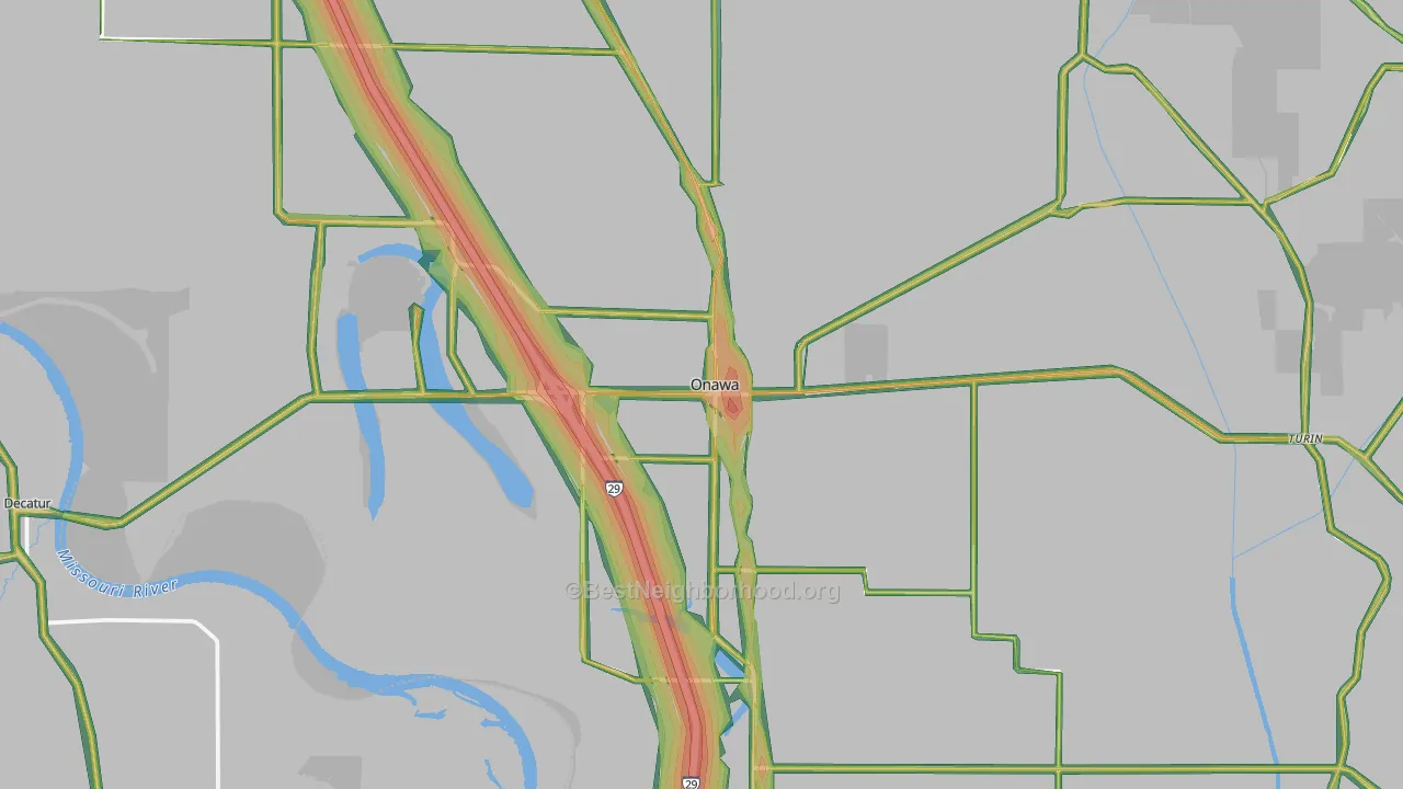 Onawa, IA Map of Noise Levels in Onawa