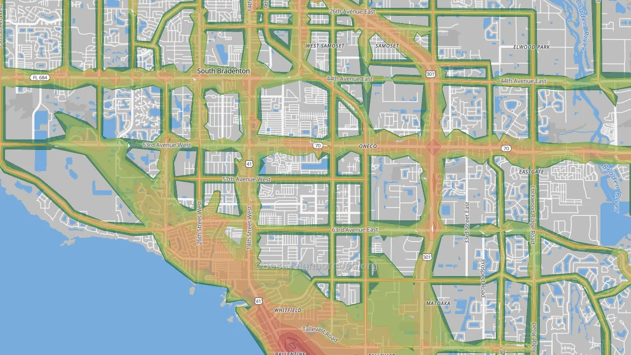 Oneco, Bradenton, FL Map of Noise Levels in Oneco