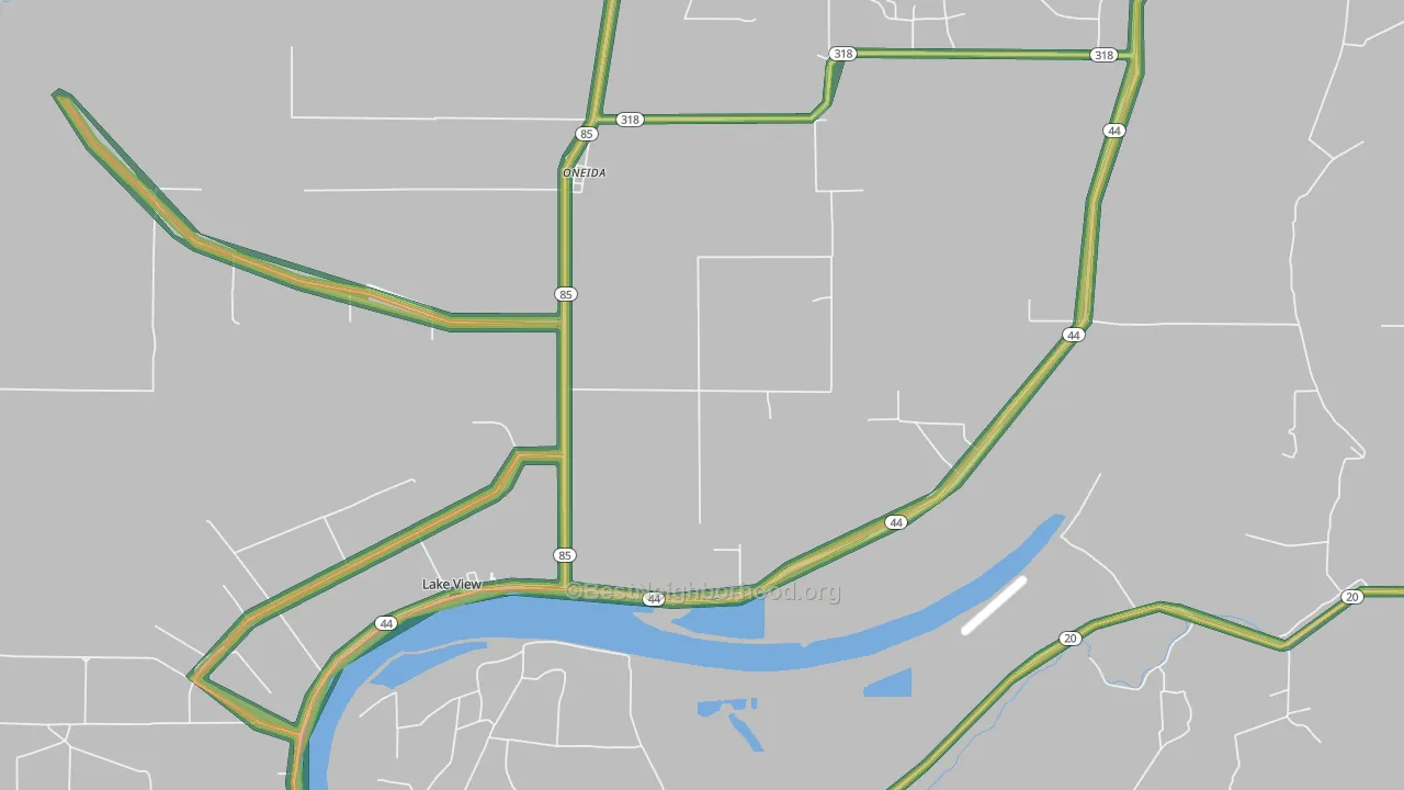 Oneida, AR Map of Noise Levels in Oneida