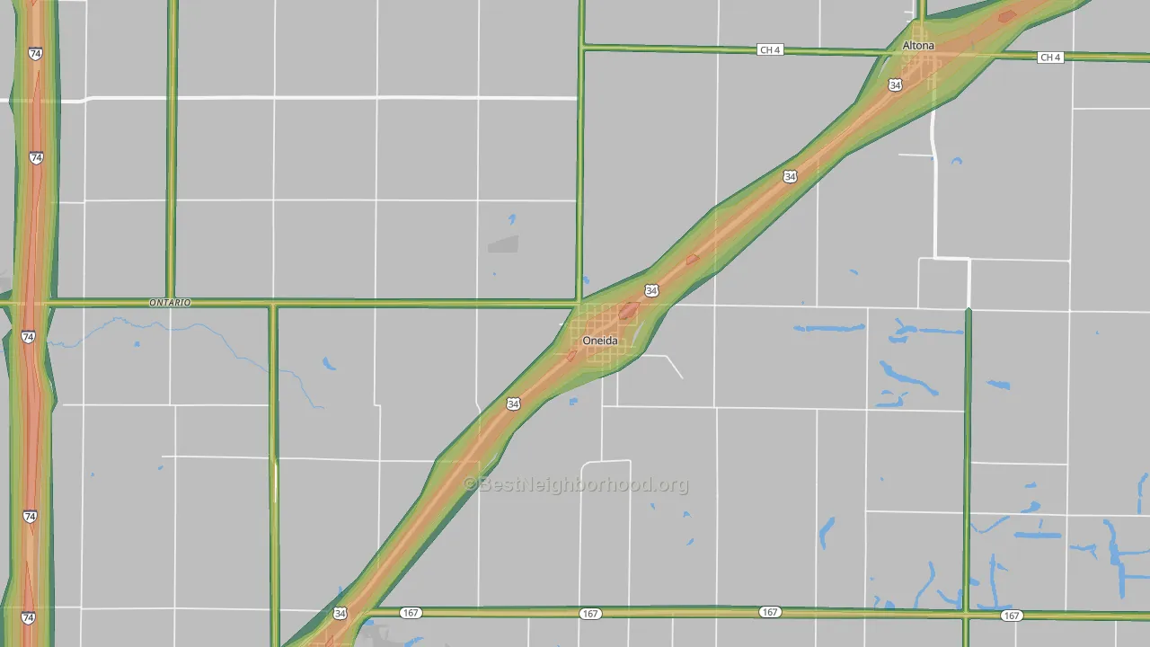 Oneida, IL Map of Noise Levels in Oneida
