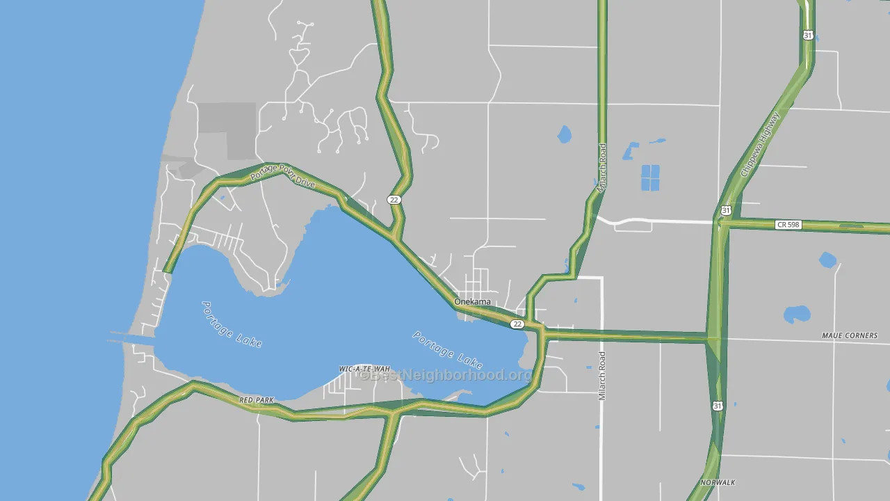 Onekama, MI Map of Noise Levels in Onekama