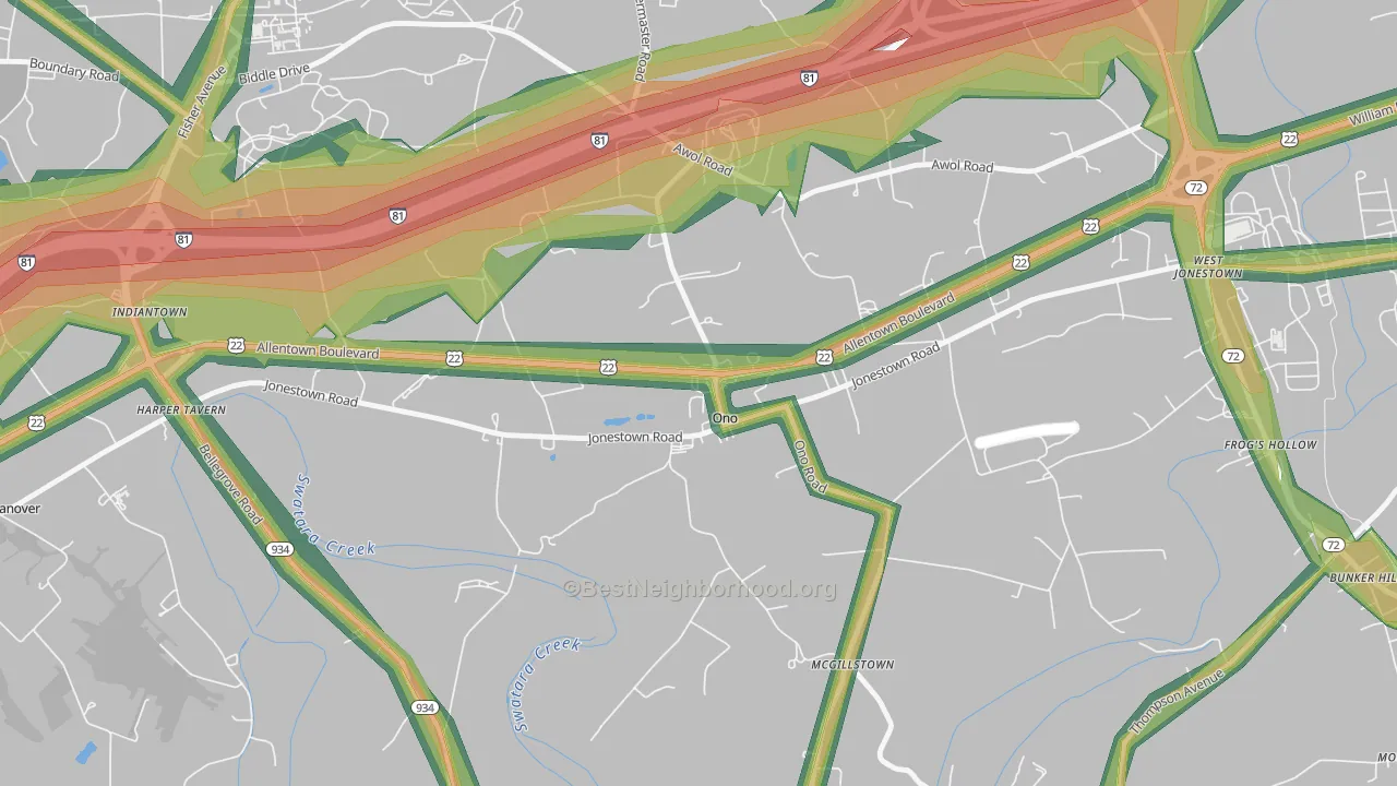 Ono, PA Map of Noise Levels in Ono