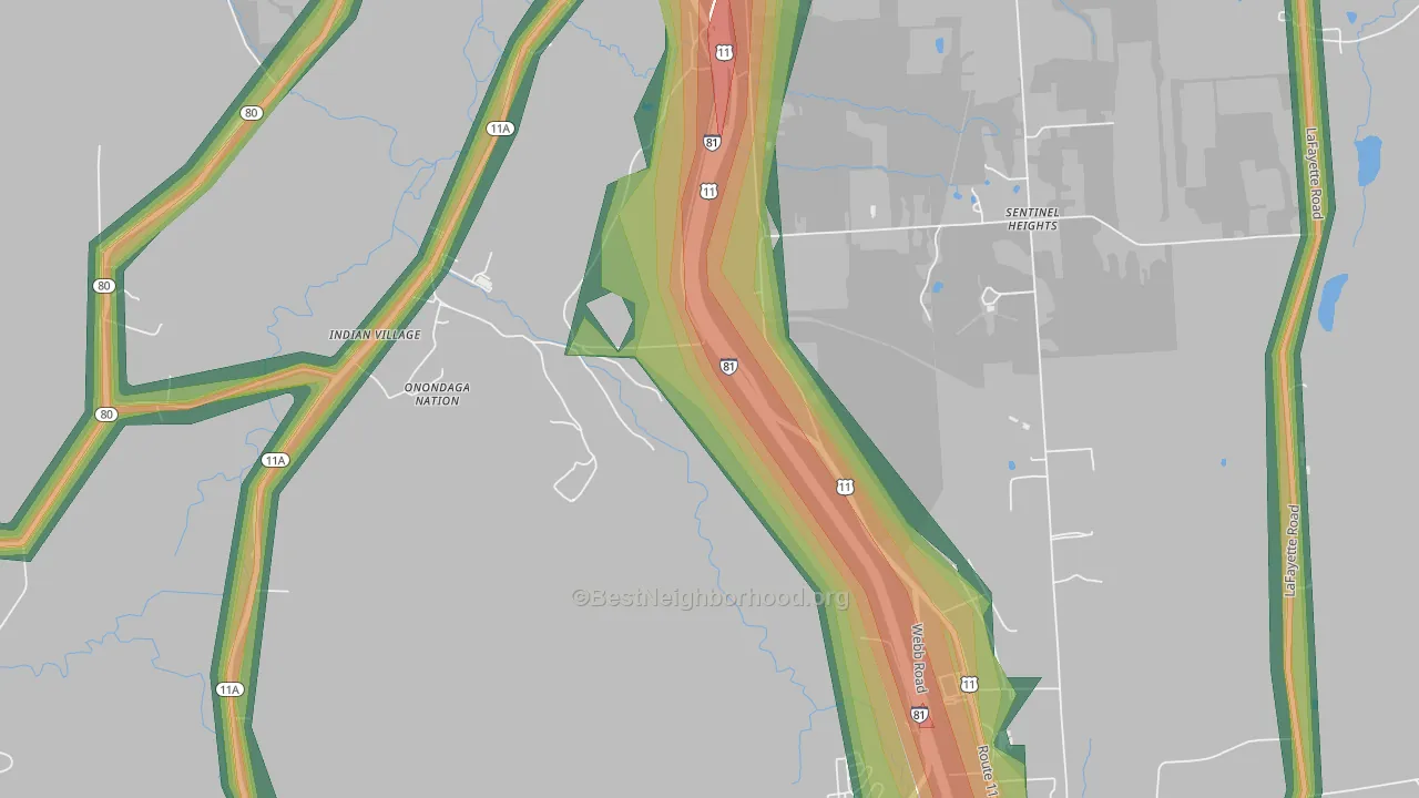 Onondaga, NY Map of Noise Levels in Onondaga