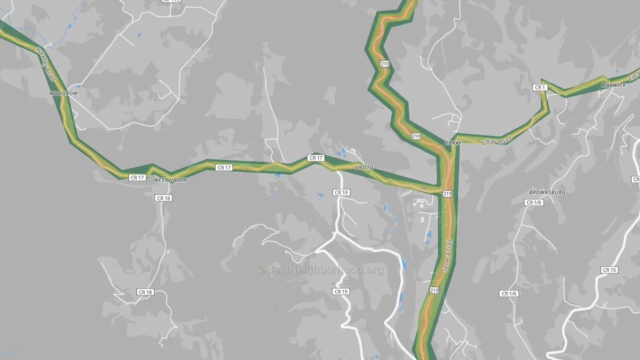 Onoto, WV Map of Noise Levels in Onoto
