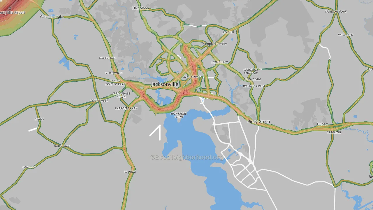 Onslow County, NC Map of Noise Levels in Onslow County