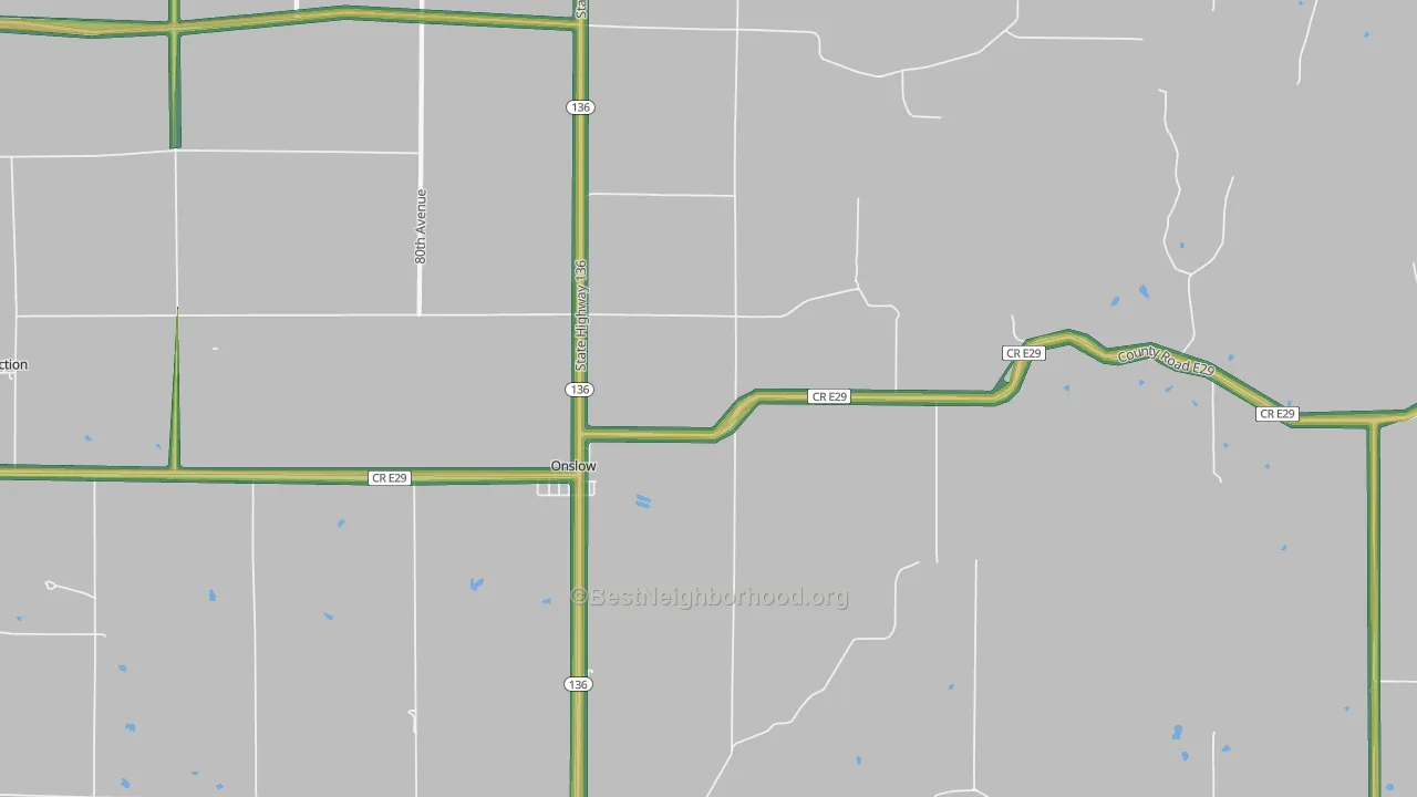 Onslow, IA Map of Noise Levels in Onslow
