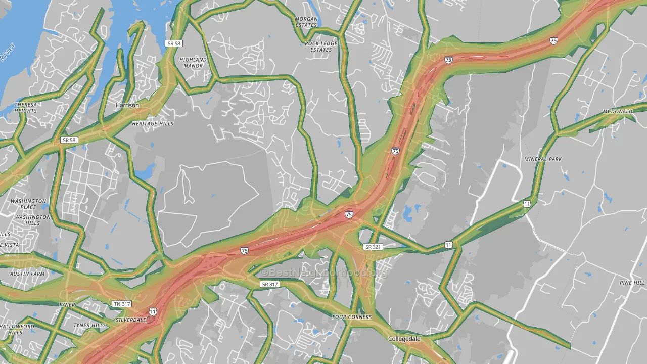 Ooltewah, TN Map of Noise Levels in Ooltewah
