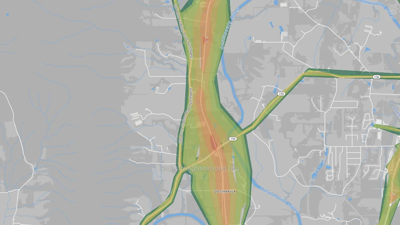Oostanaula, GA Map of Noise Levels in Oostanaula