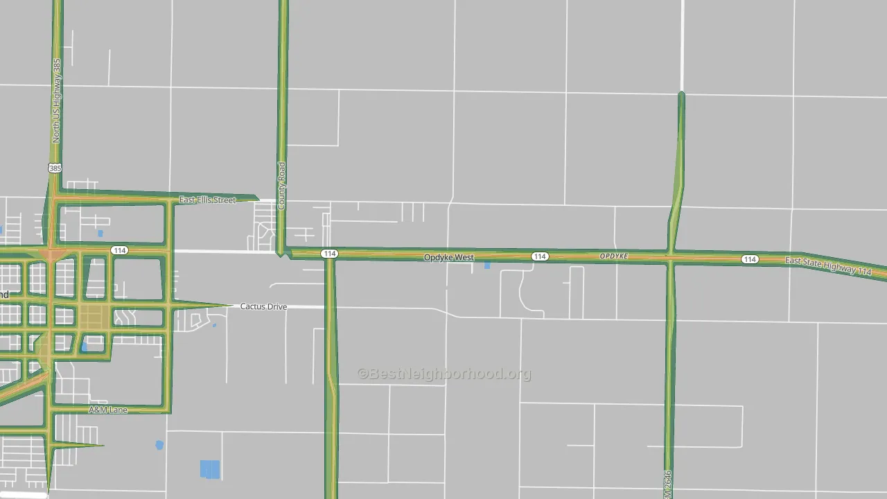 Opdyke West, TX Map of Noise Levels in Opdyke West