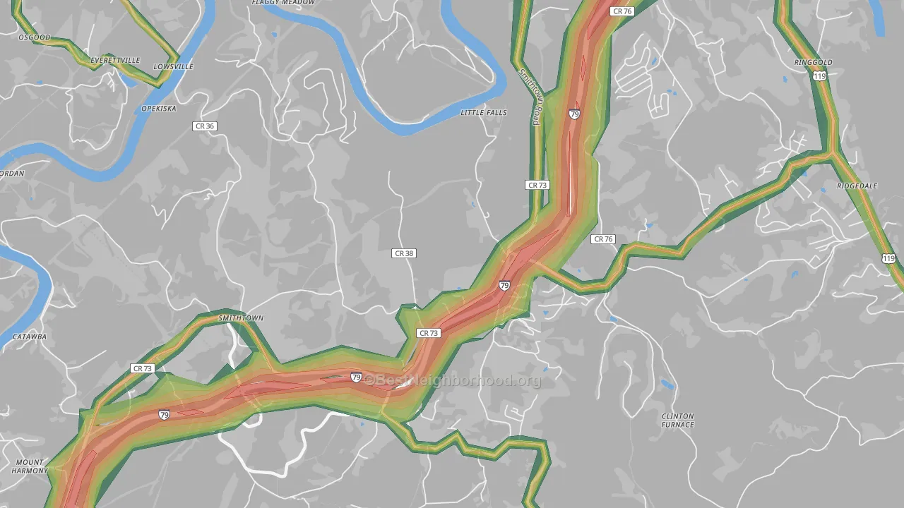 Opekiska, WV Map of Noise Levels in Opekiska
