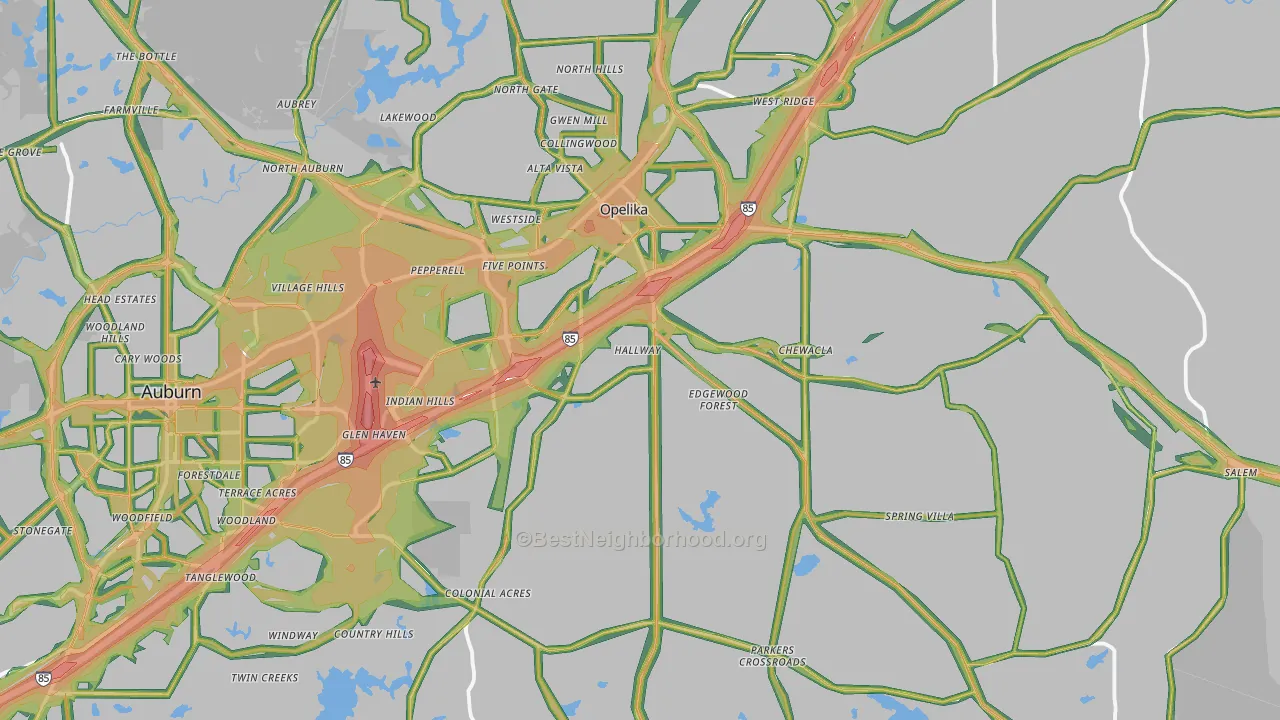 Opelika, AL Map of Noise Levels in Opelika