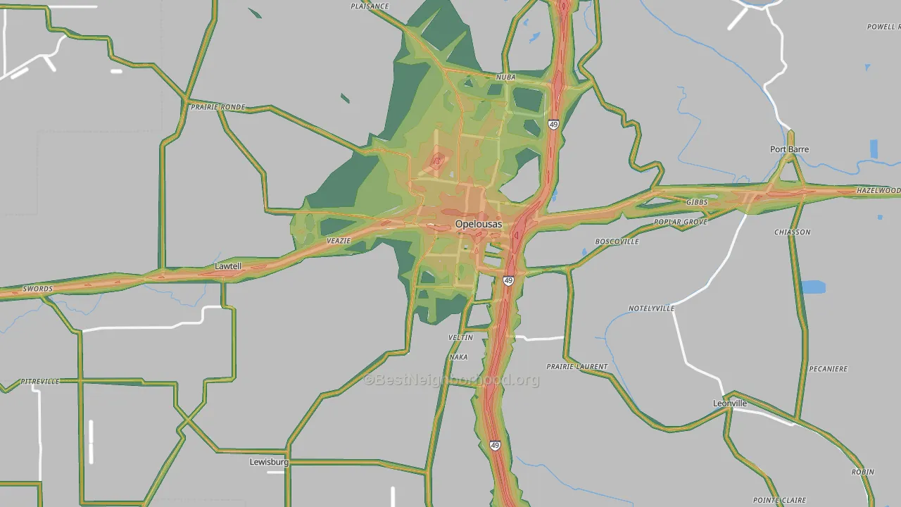 Opelousas, LA Map of Noise Levels in Opelousas