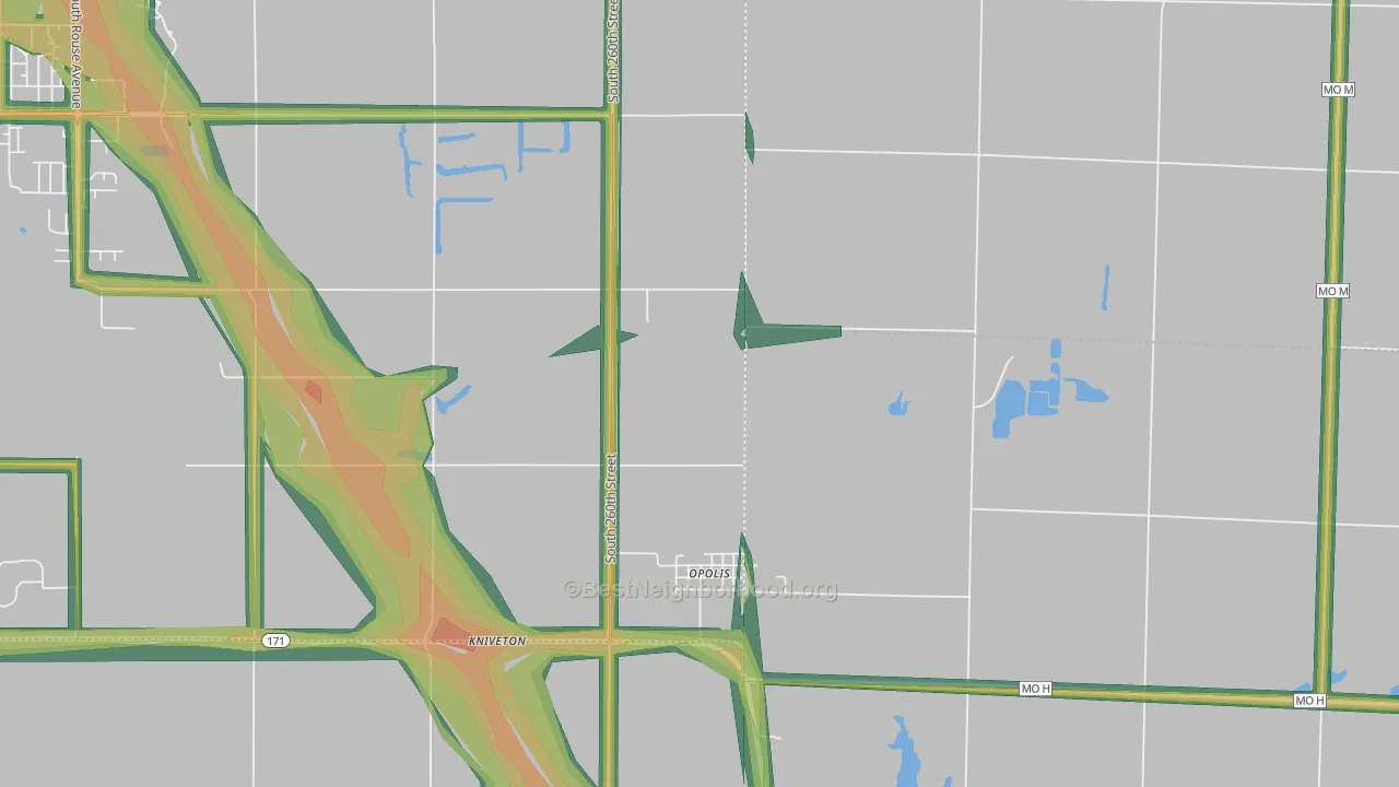 Opolis, KS Map of Noise Levels in Opolis