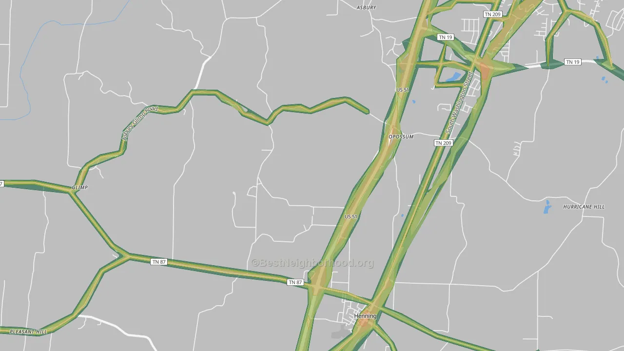 Opossum, TN Map of Noise Levels in Opossum