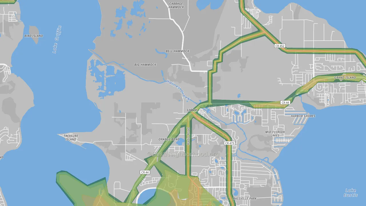 Orange Bend, FL Map of Noise Levels in Orange Bend