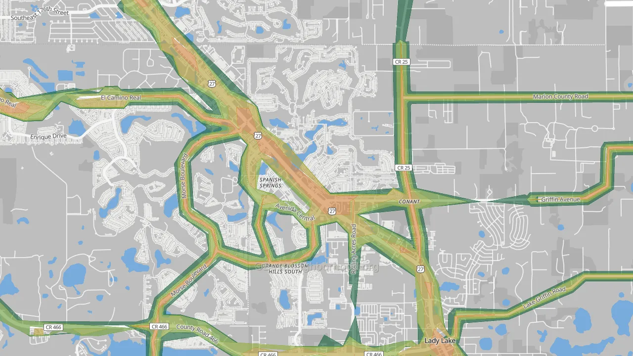 Orange Blossom Gardens, Lady Lake, FL Map of Noise Levels in Orange Blossom Gardens