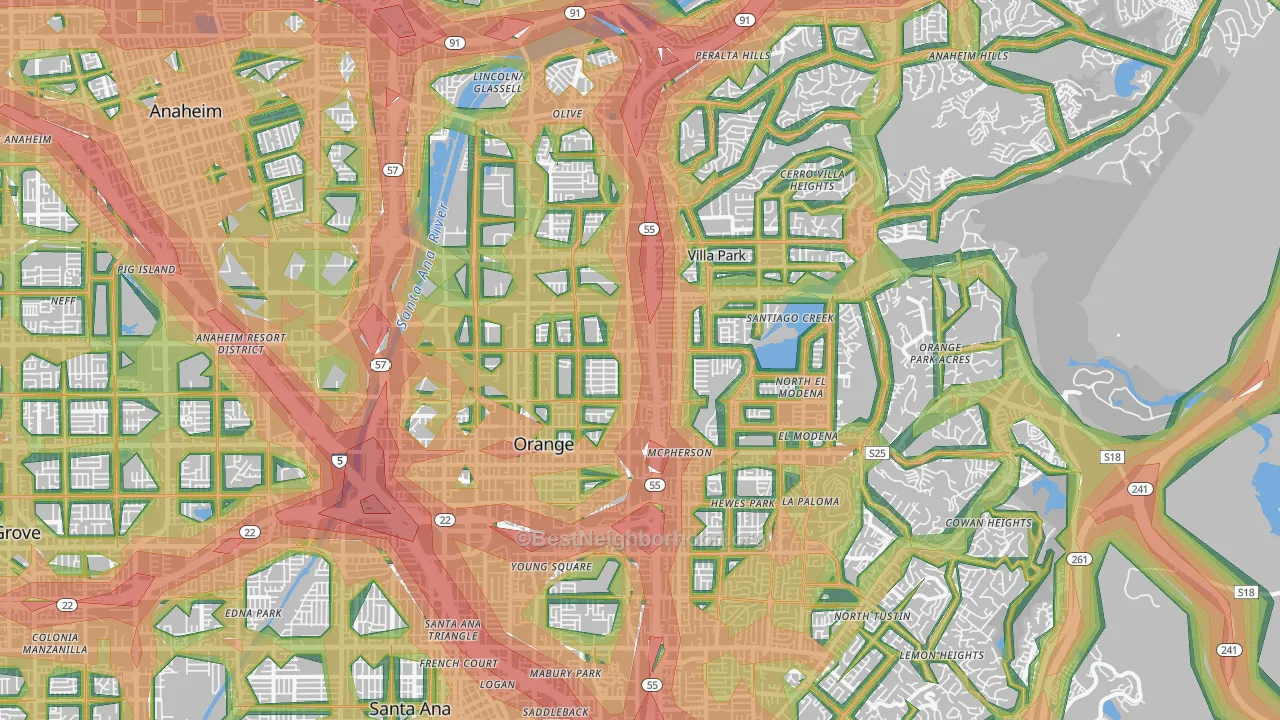 Orange, CA Map of Noise Levels in Orange
