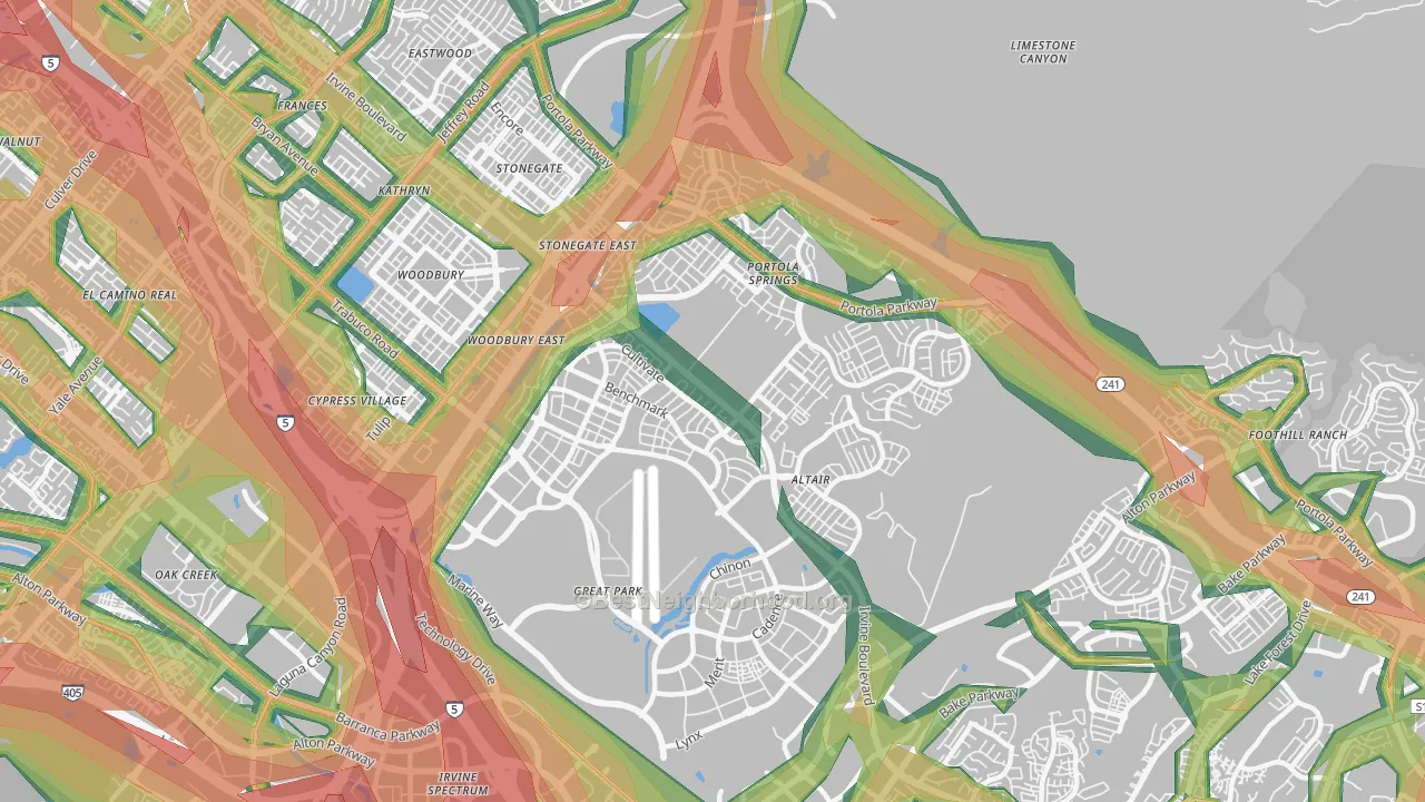 Orange County Great Park, Irvine, CA Map of Noise Levels in Orange County Great Park