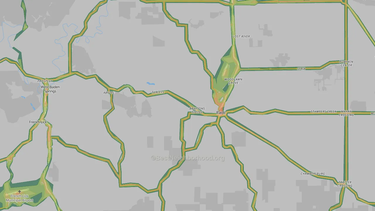 Orange County, IN Map of Noise Levels in Orange County