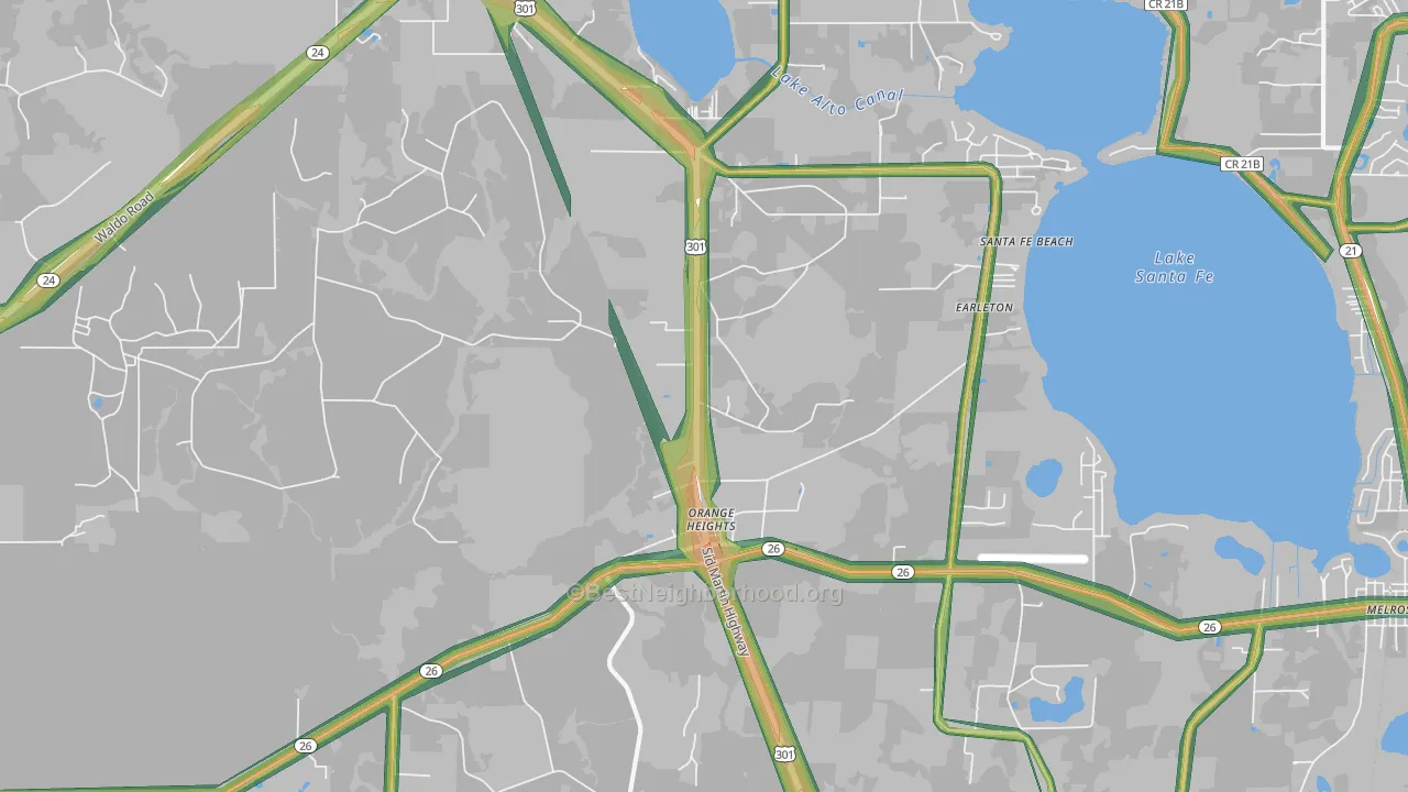 Orange Heights, FL Map of Noise Levels in Orange Heights