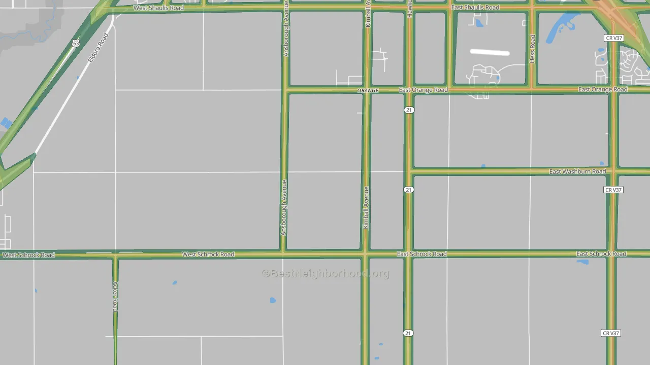 Orange, IA Map of Noise Levels in Orange