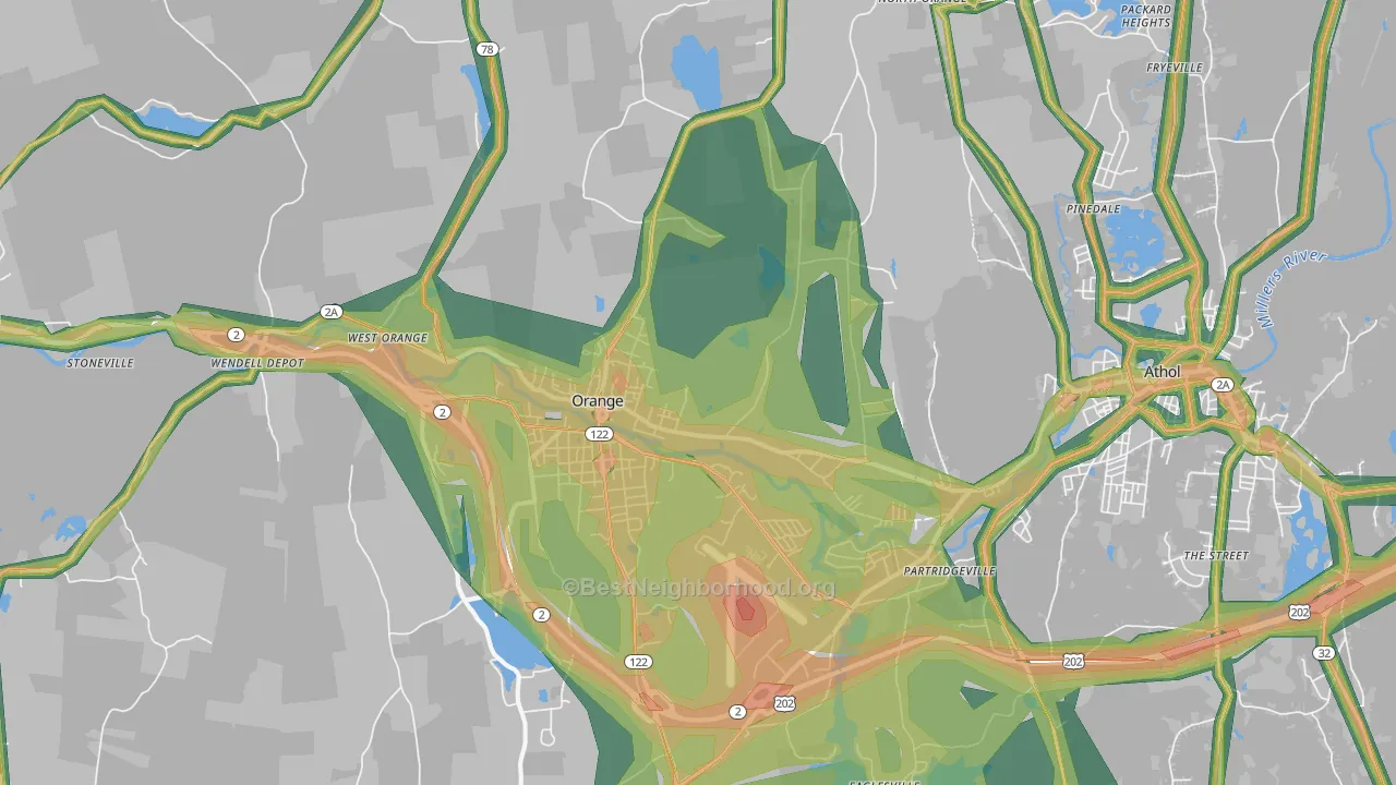 Orange, MA Map of Noise Levels in Orange