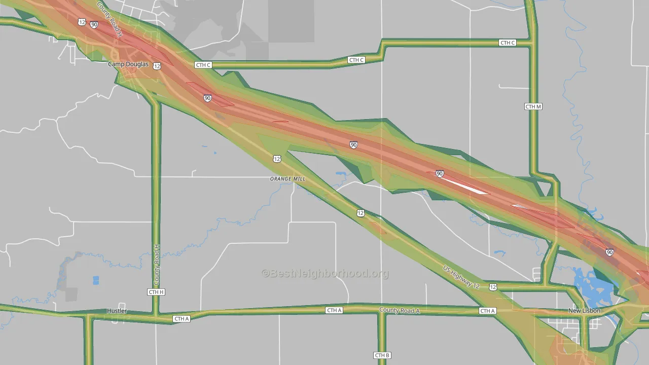 Orange Mill, WI Map of Noise Levels in Orange Mill
