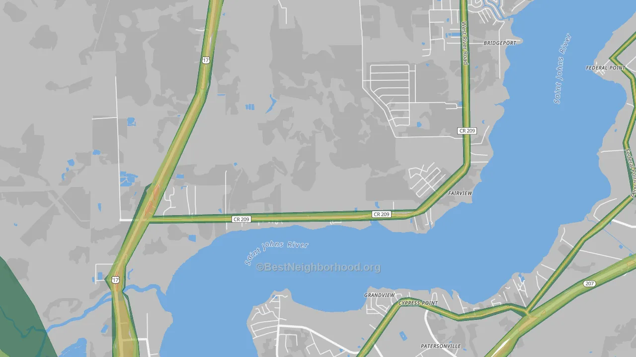 Orange Mills, FL Map of Noise Levels in Orange Mills