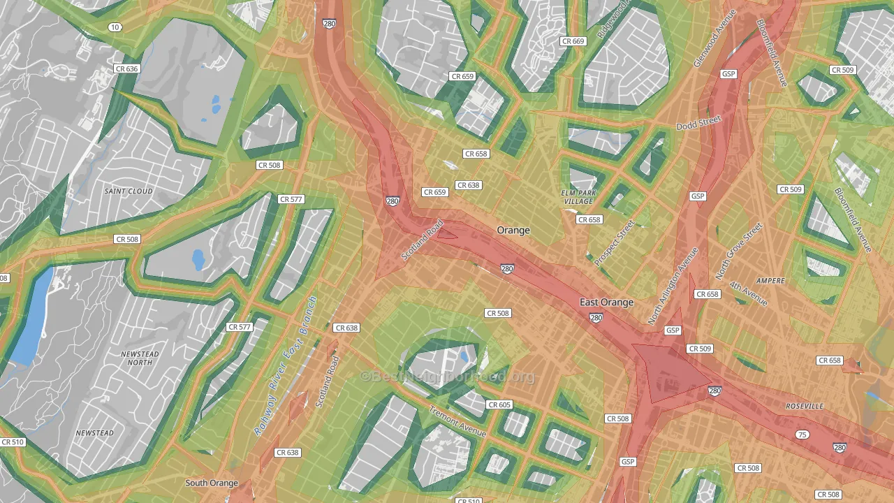 Orange, NJ Map of Noise Levels in Orange