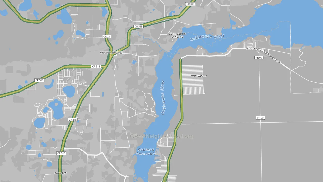 Orange Springs, FL Map of Noise Levels in Orange Springs