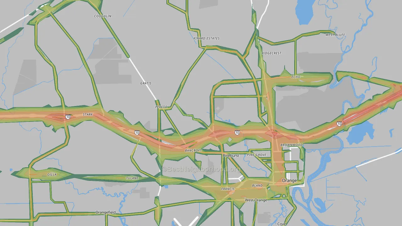 Orange, TX Map of Noise Levels in Orange
