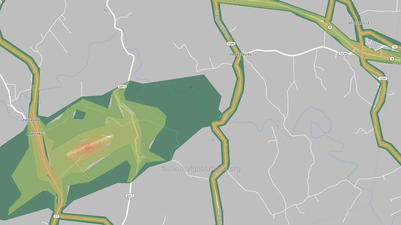 Orangeburg, KY Map of Noise Levels in Orangeburg