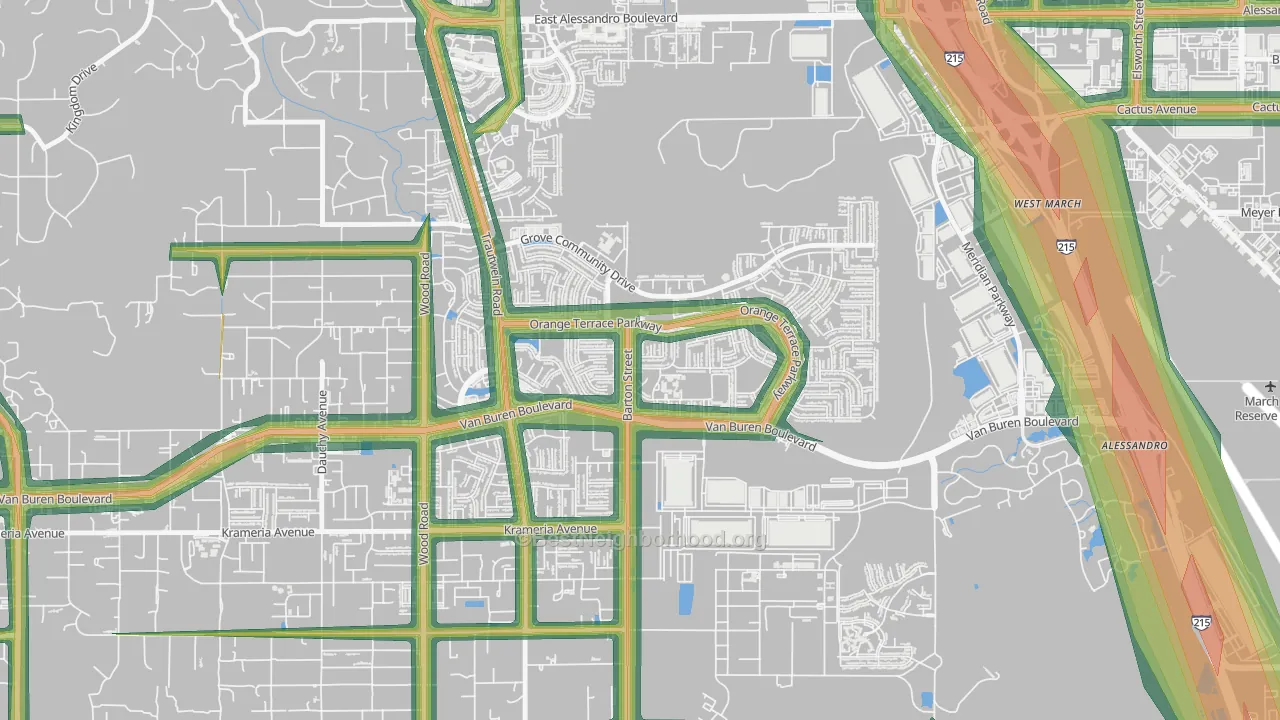Orangecrest, Riverside, CA Map of Noise Levels in Orangecrest