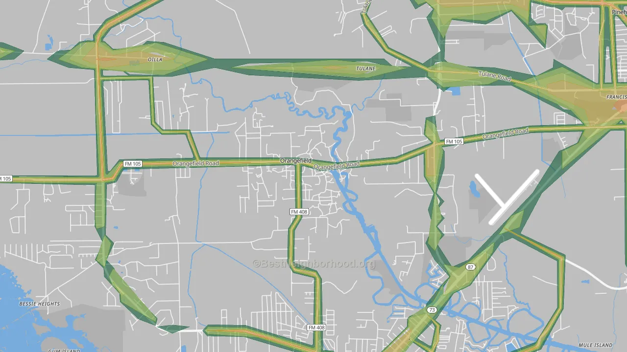 Orangefield, TX Map of Noise Levels in Orangefield