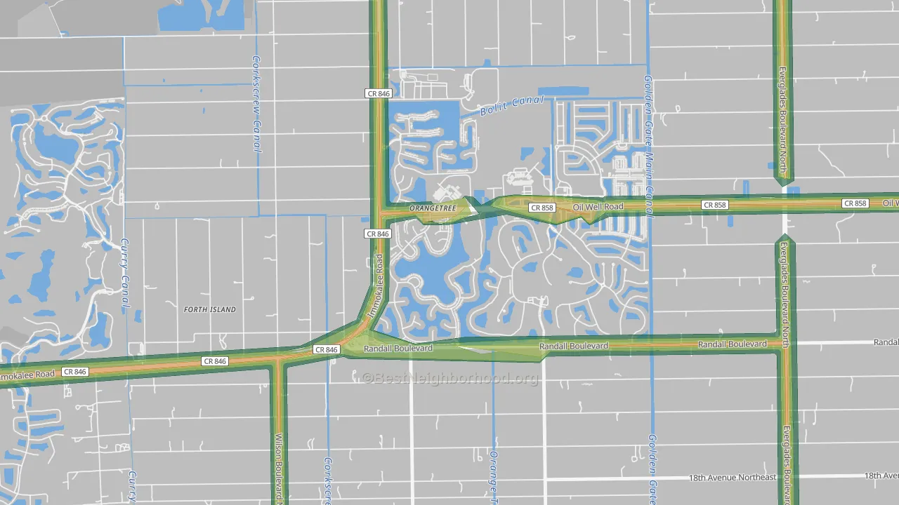 Orangetree, Naples, FL Map of Noise Levels in Orangetree