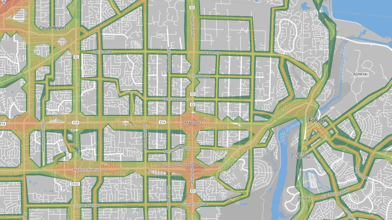 Orangevale, CA Map of Noise Levels in Orangevale