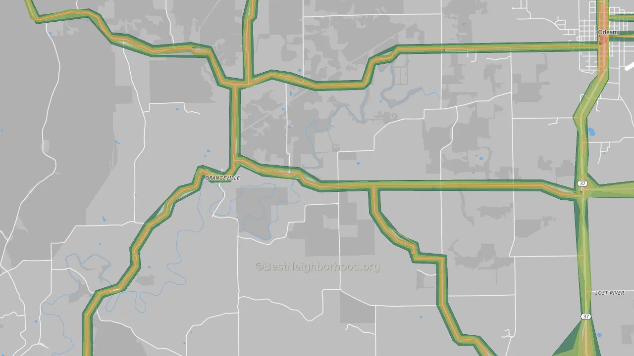 Orangeville, IN Map of Noise Levels in Orangeville