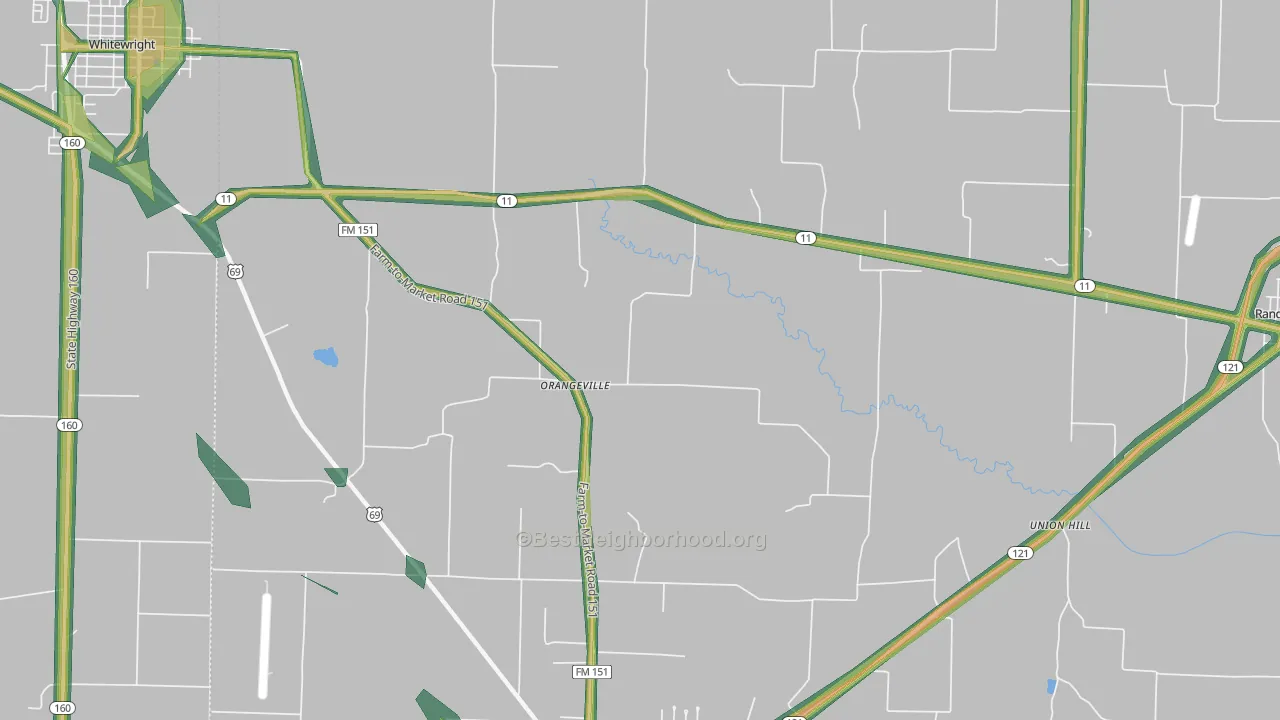 Orangeville, TX Map of Noise Levels in Orangeville
