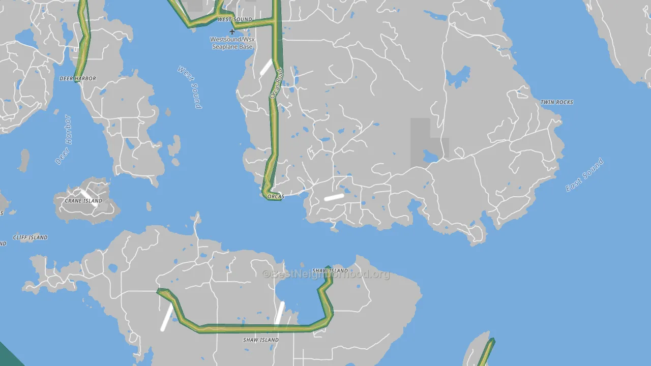 Orcas, WA Map of Noise Levels in Orcas