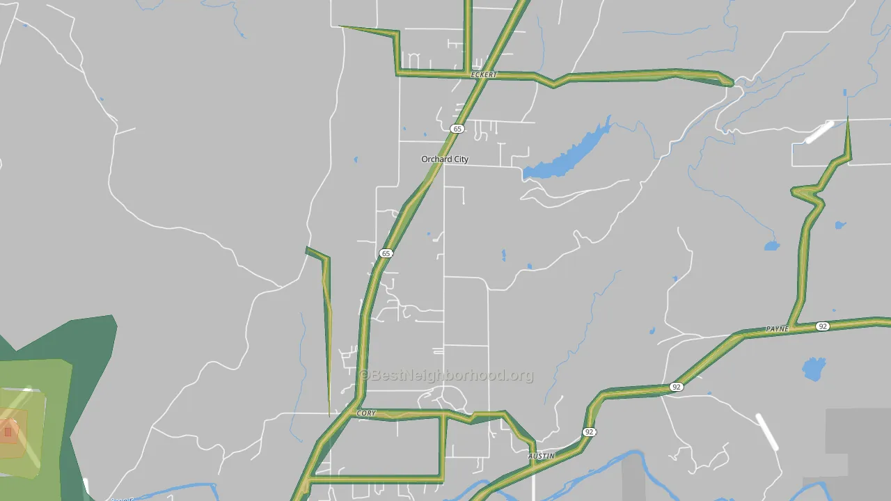 Orchard City, CO Map of Noise Levels in Orchard City