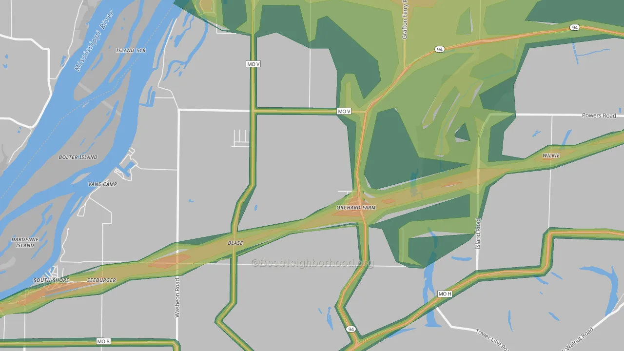 Orchard Farm, MO Map of Noise Levels in Orchard Farm